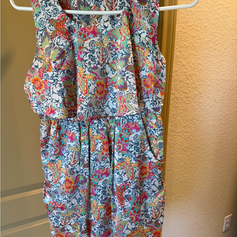 Girls White Floral Paisley Casual Sundress with Bright Accents